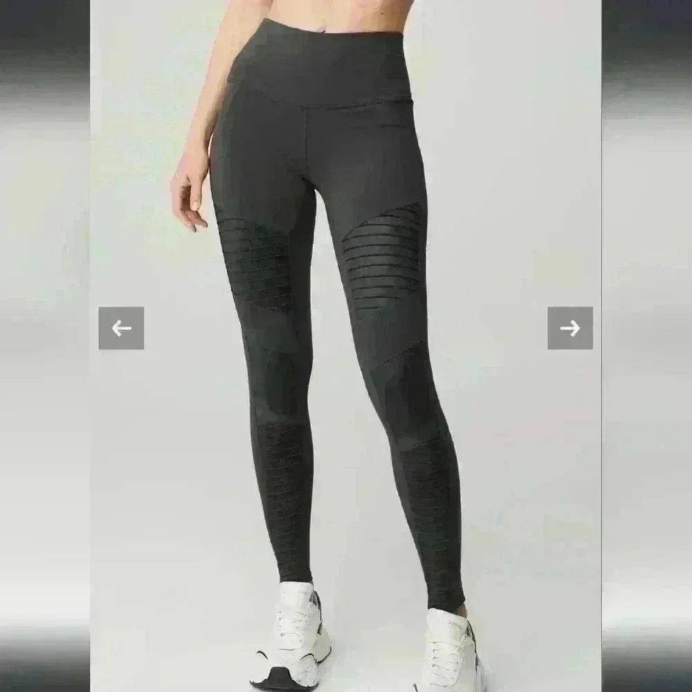 Alo Womens Gray High-Waist Moto Legging S